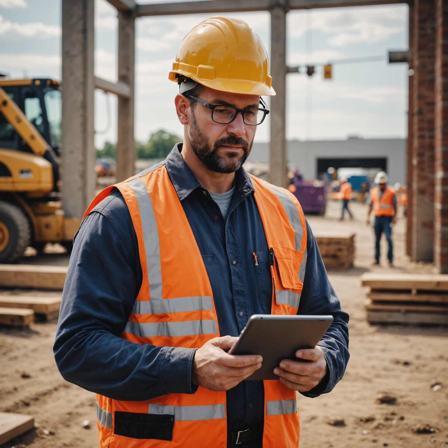 Jobsite supervisor using a tablet checklist at a clean build out site