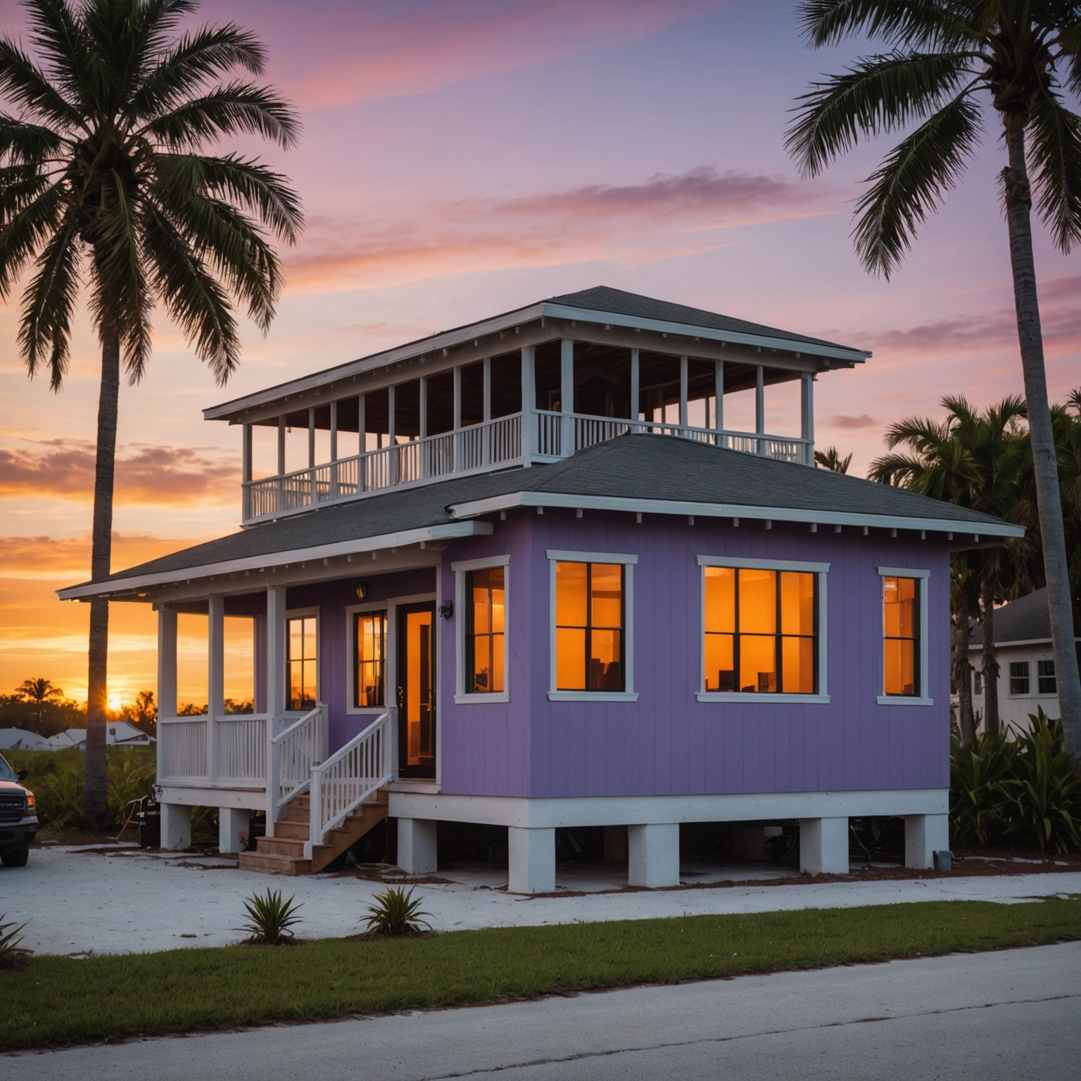 Florida coastal home under construction during sunset Florida coastal home under construction during sunset