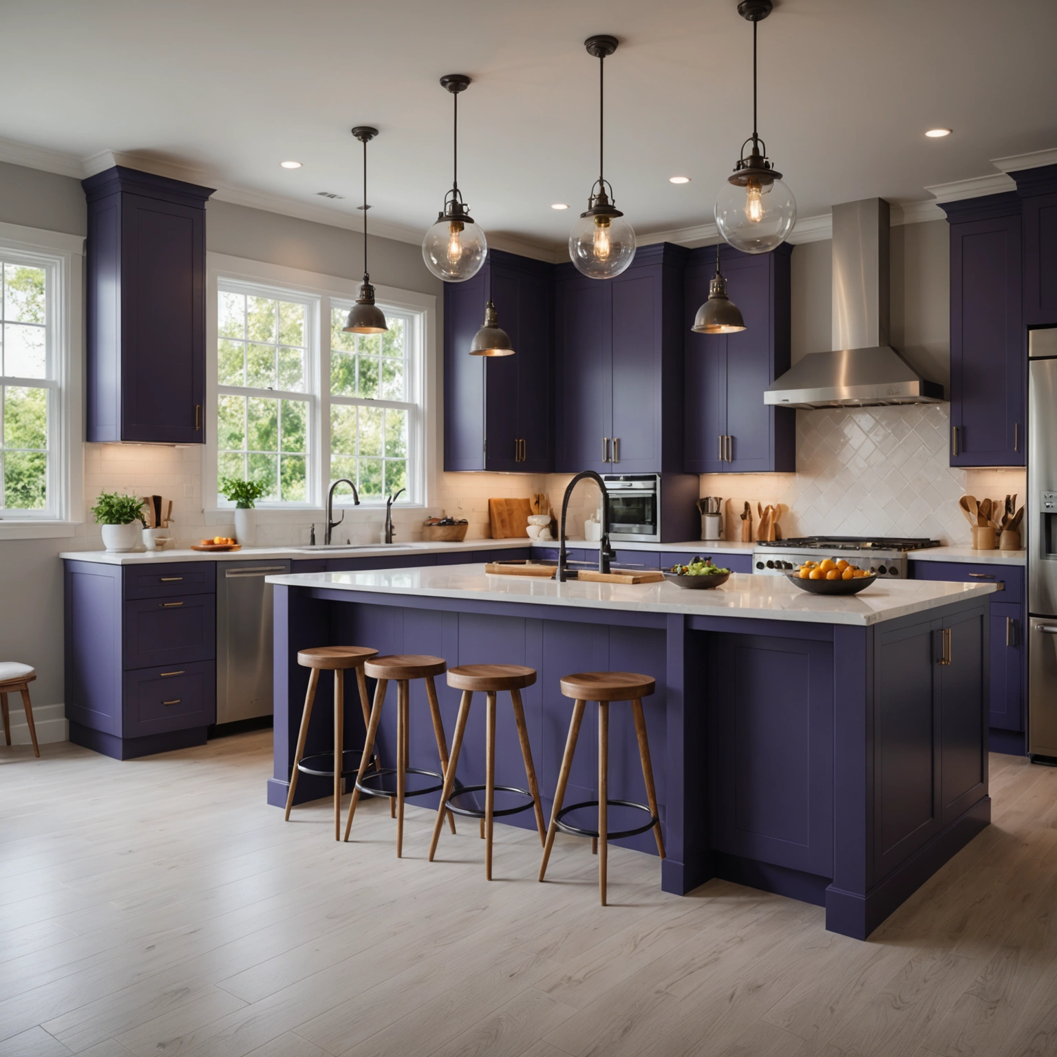 Modern coastal kitchen renovation in progress with warm sunset light Modern coastal kitchen renovation in progress with warm sunset light